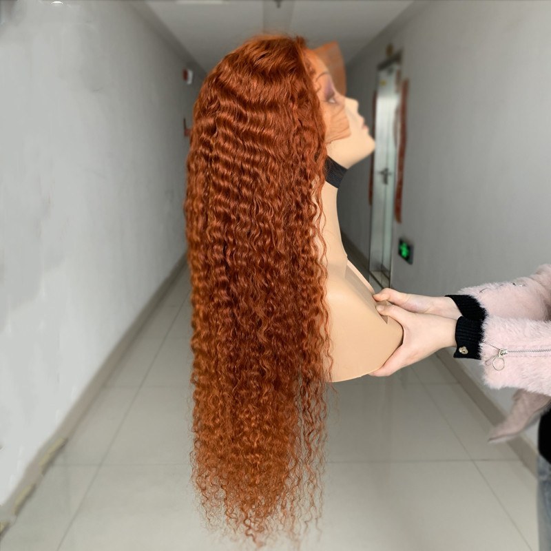 Orange Deep Curly Wave Wig Human Hair Wigs With Baby Hair