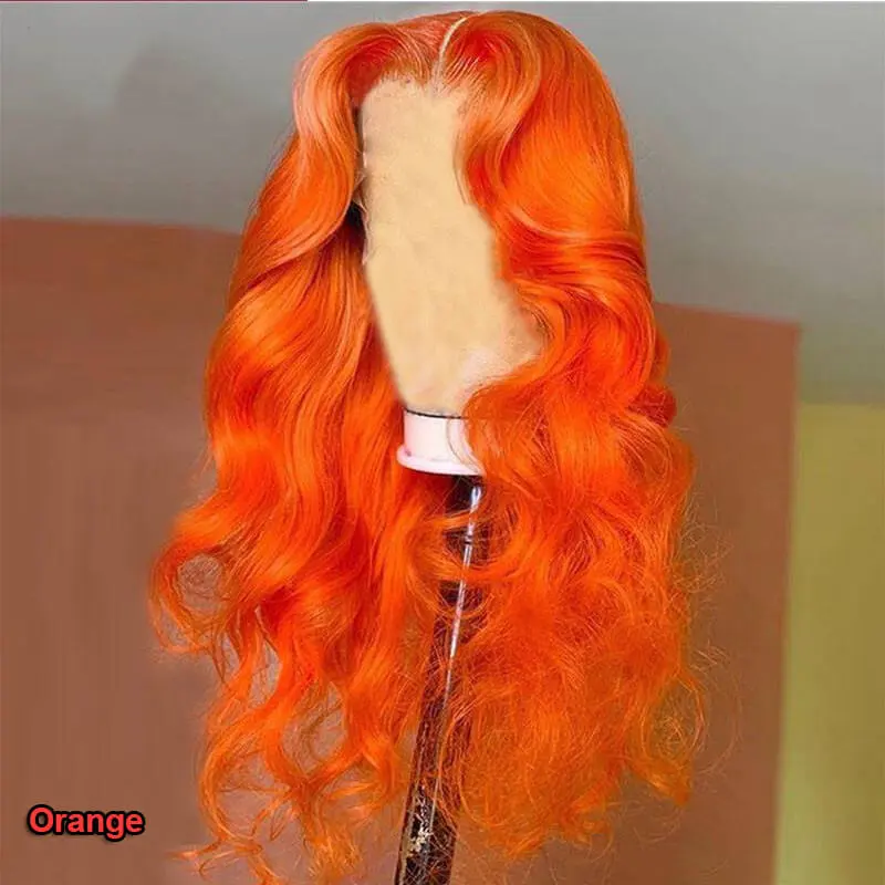 Light Blue Wig Purple Colored Human Hair Wigs For Women Pink Wig Brazilian Remy Orange Color Transparent Lace Wigs Body Wave