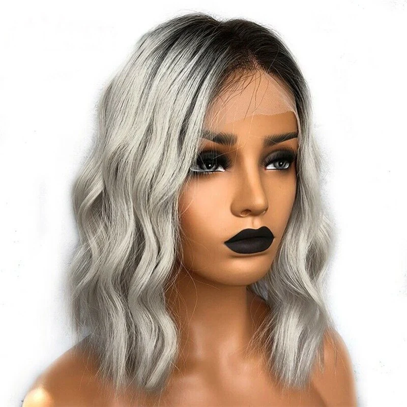 13x4 1B/Grey Short Bob Lace Wig Brazilian Remy Hair Lace Front Human Hair Wigs Ombre Gray Color Lace Wig with Baby Hair