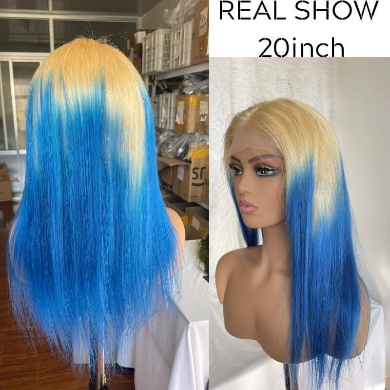 Blonde Blue Wig Ombre Colored Human Hair Wigs For Women Straight Lace Part Wig Brazilian Remy Red Wig Ombre Brown Pink Bob Wig