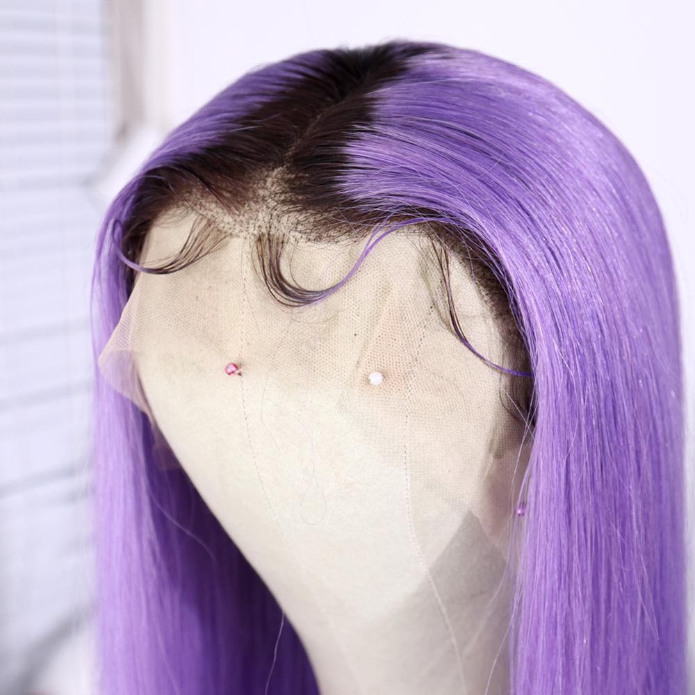 Ombre Wig 1B Purple Straight Brazilian Virgin Human Hair Lace Front Wig With Baby Hair