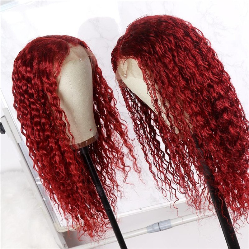 Wine Red Hair Wig Queen Lace Front Wig Brazilian Deep Curly Hair Remy Human Hair Front Lace Wigs for Women