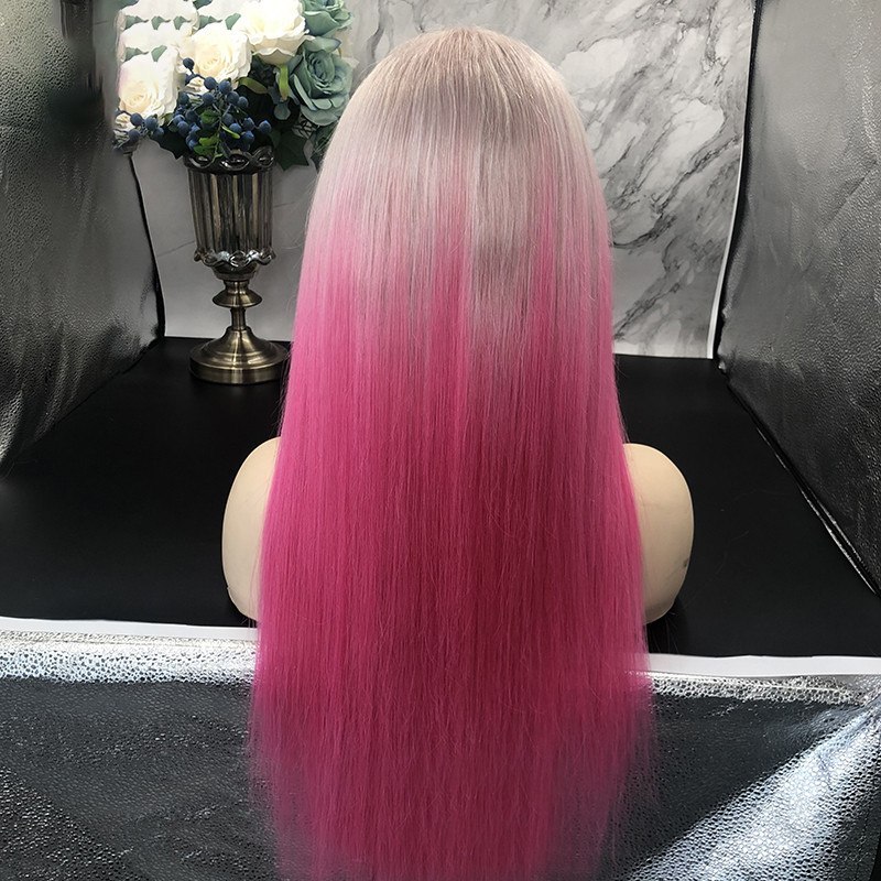 Ombre Pink Colored Human Hair Wigs For Women T 60 Pink Straight Lace Front Wig Brazilian Remy Transparent Lace Wigs Pre Plucked