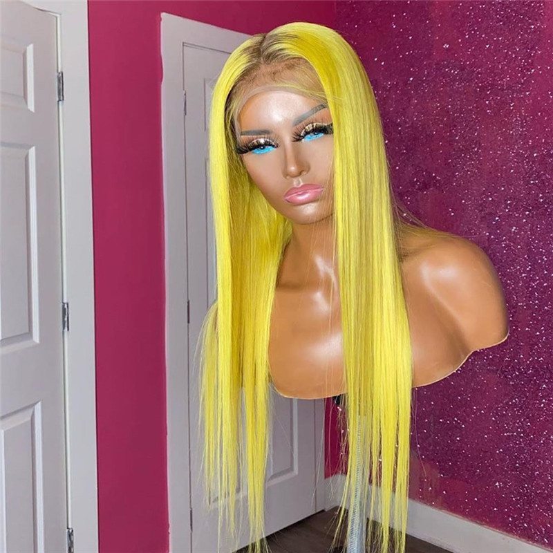 150% 13x4 Lace Front Human Hair Wigs Pre Plucked Yellow Ombre Colored Human Hair Wigs