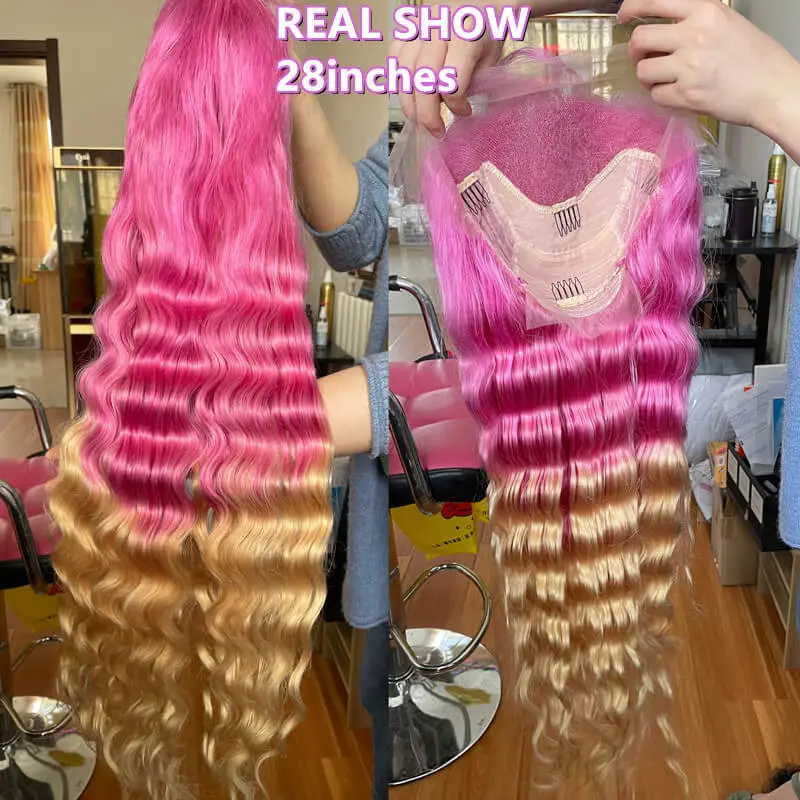 Pink Wig Body Wave Brazilian Remy Ombre Orange Colored Human Hair Wigs For Women Straight Lace Front Wig Transparent Lace Wigs