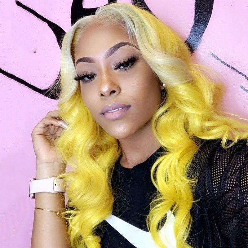 Ombre Colored Human Hair Wigs For Women Blue Purple Red Wig Body Wave Brazilian Remy Blonde Wig Human Hair Transparent Lace Wigs