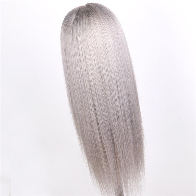 Grey Long Straight Wig Full Lace Human Hair with Baby Hair Lace Front Wig for Women
