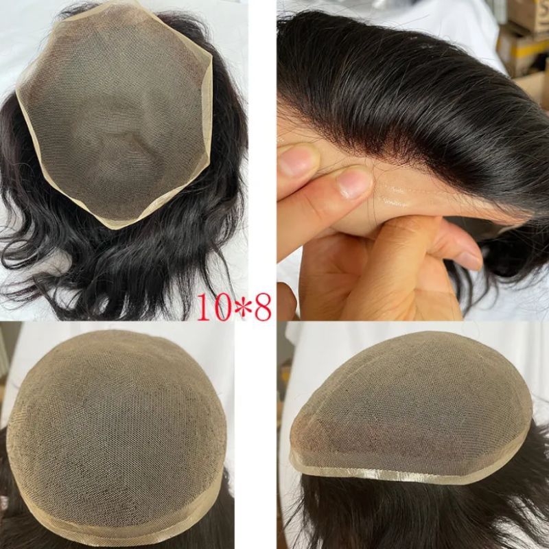 French Lace 100%Human Hair European Real Hair Thin Skin 8X10 Toupee For Men #4 Brown Color