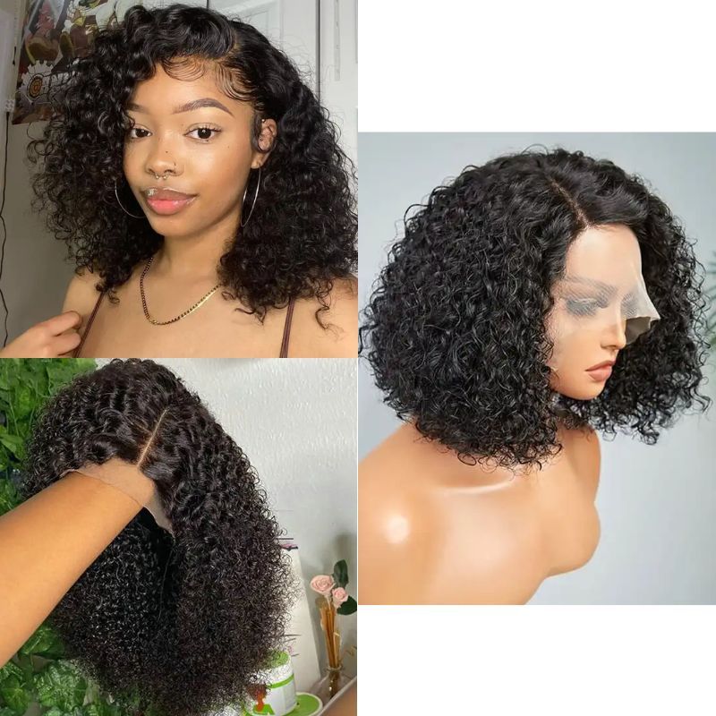 HD Lace Wigs Cambodian Human Hair Wigs 360 Bob Lace Front  Wig Full HD Lace 180% Density Kinky Curly with Natural Hairline Short Wigs