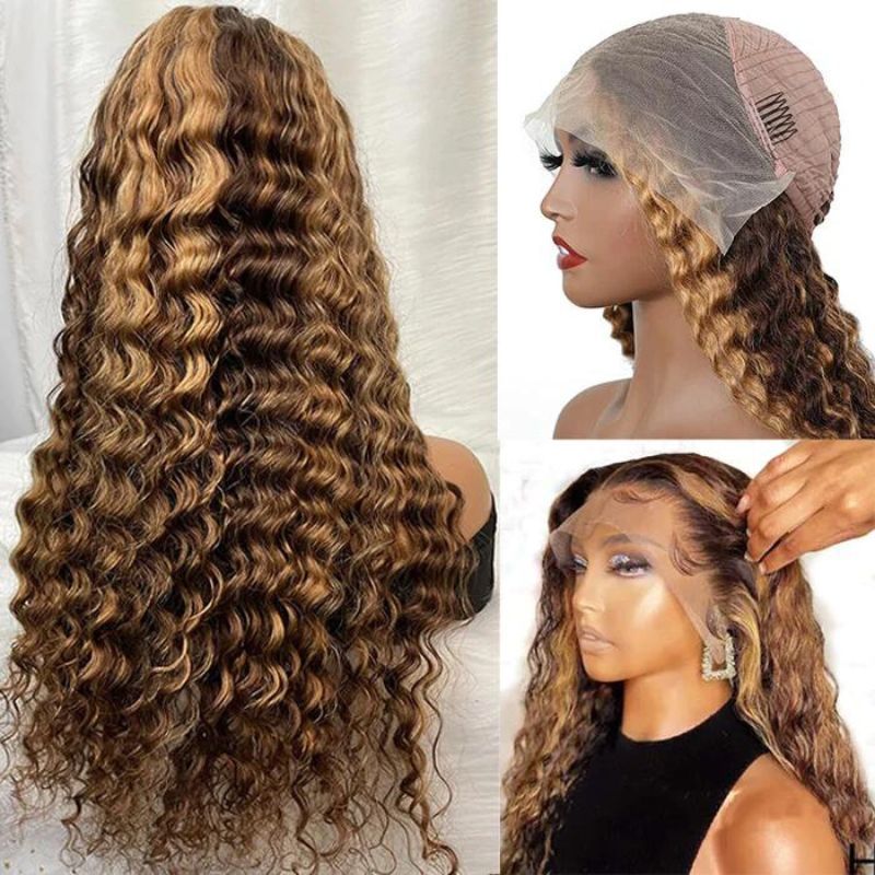 Highlight  Ombre Honey Blonde Human Hair Wigs For Women 12A Cambodian Hair Lace Frontal Wigs with Baby Hair Body Wave