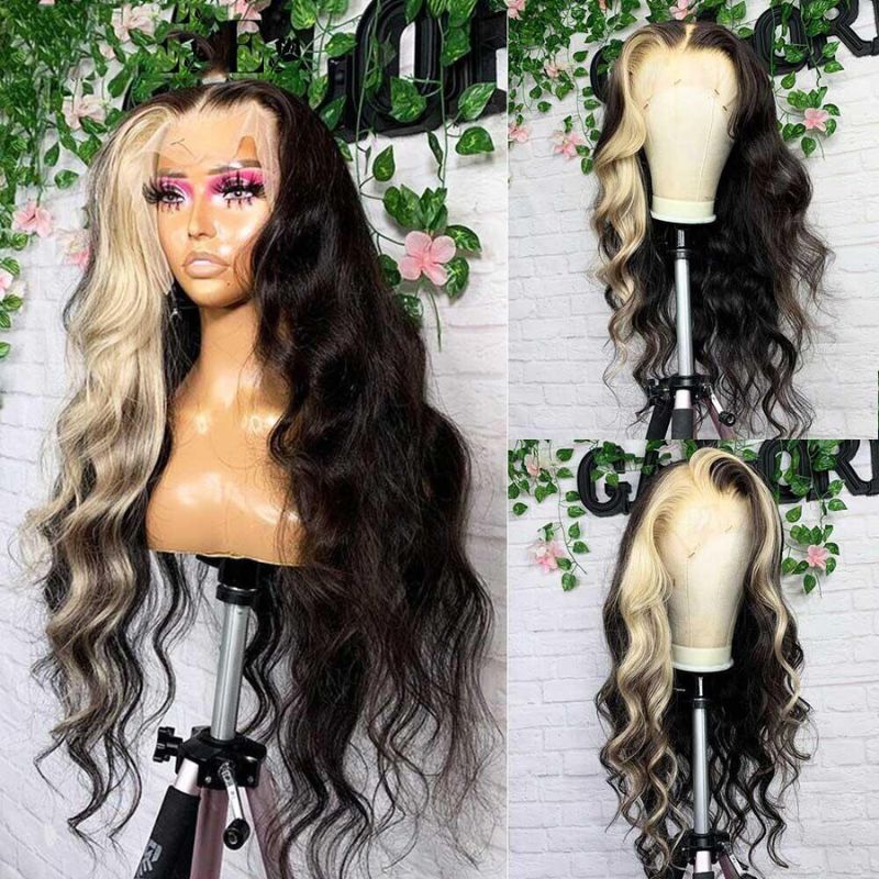 P4/27 Ombre Honey Blonde Human Hair Wigs For Women  Deep Wave Long Wig 12A Brazilian Remy Hair Ombre Colored Lace Frontal Wigs with Baby Hair