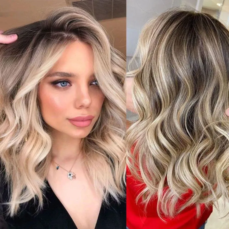 Human Virgin Hair Wave Ombre Brown Highlight Light Blonde Wigs Pre Plucked Lace Front Wig 360 Lace Frontal Lace Wig For Black Woman