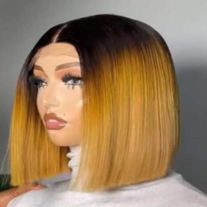 Ombre Ginger Color with Natural Black Roots HD Transparent Lace Front Wig 13x4 Lace Front Silky Straight Hair Human Hair Wigs