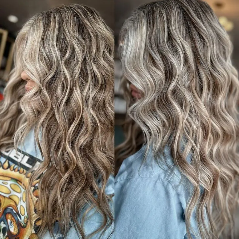 Bronde Balayage Dark 12A Human Virgin Hair Wave Ombre Brown Highlight Light Blonde Wigs Pre Plucked Lace Front Wig