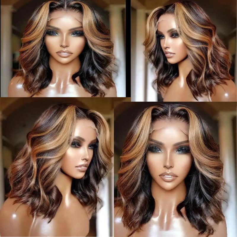 Ombre Colored Brown  Human Hair Wigs Body Wave Brazilian Remy Transparent Lace Wigs For Women Pre Plucked with Baby Hair
