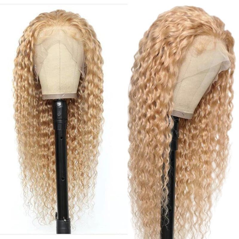Colored Human Virgin Hair Pre Plucked Ombre #27 Honey  Blonde Loose Curl 13x4 Lace Front Wig And 13x4 Lace Front Wig For Black Woman #27 Color