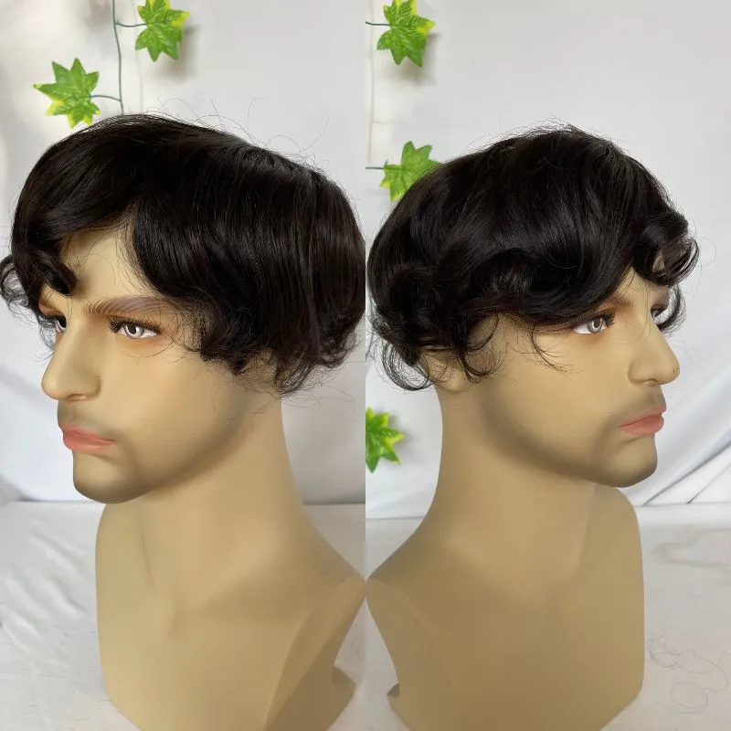 Full PU Man Hair  0.02-0.03mm Ultra Thin Skin PU Base Men Toupee Remy 100% Human Hair System Brown 7 Color