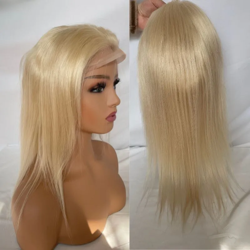 12 Inch Long Q6 Toupee for Men and Women European  613# Blonde Virgin Human Hair V-loop Hair System Hair Prothesis Men and Women Wig