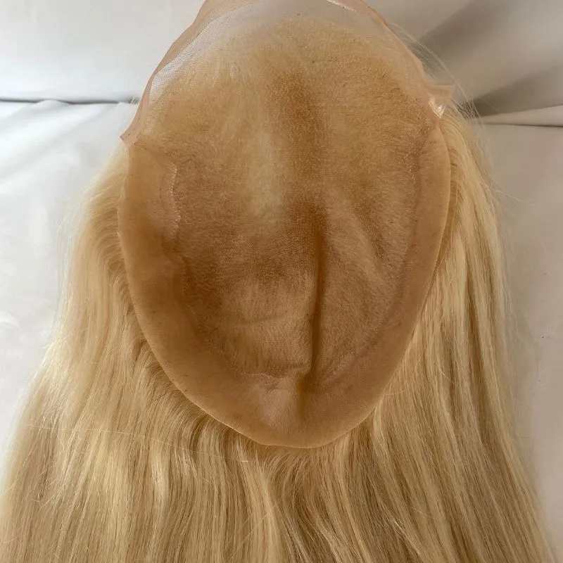 12 Inch Long Q6 Toupee for Men and Women European  613# Blonde Virgin Human Hair V-loop Hair System Hair Prothesis Men and Women Wig