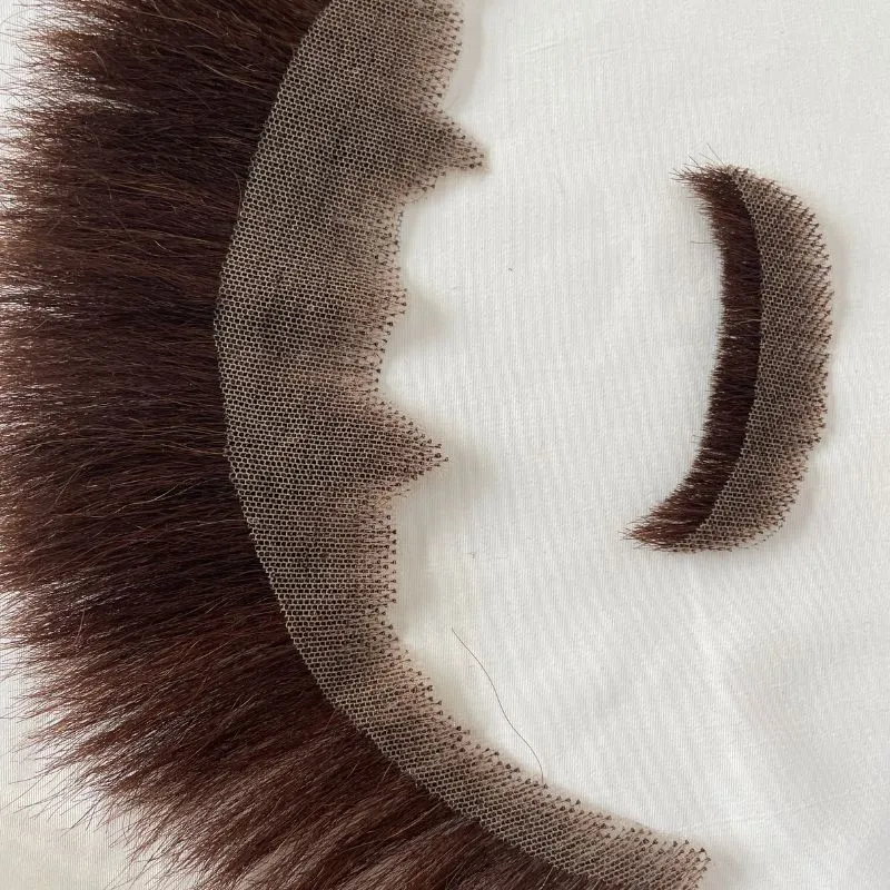 Face Fake Beard Brown Color Swiss Lace Fake Beard And Moustache Real Handmade Light Beard For Men Invisible Beards Realistic Makeup Swiss Lace Base Beard