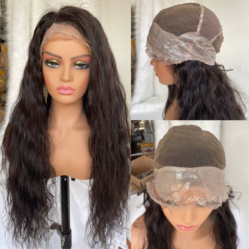 Human Hair Wigs PU Front and Around Lace Cap with Elastic Band 100% Virgin Brazilian Human Hair Wigs Natural Wave Natural Black Color