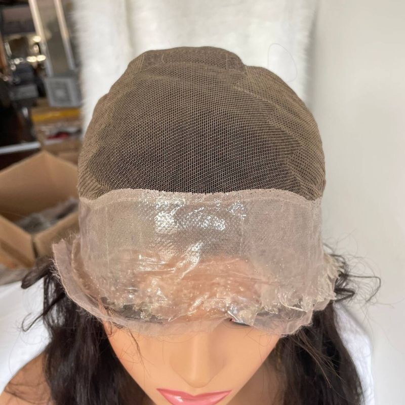 Human Hair Wigs PU Front and Around Lace Cap with Elastic Band 100% Virgin Brazilian Human Hair Wigs Natural Wave Natural Black Color