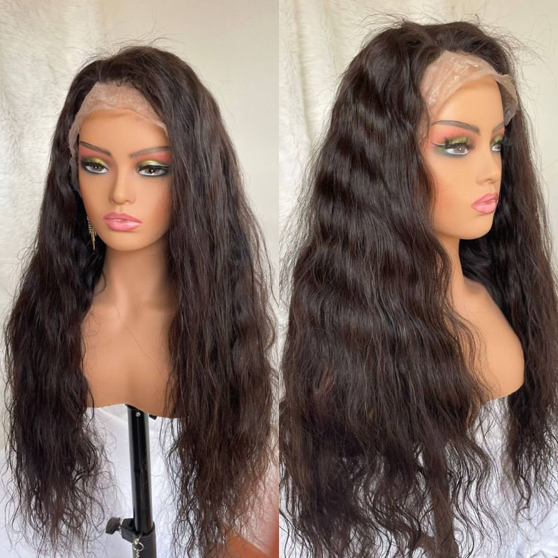 Human Hair Wigs PU Front and Around Lace Cap with Elastic Band 100% Virgin Brazilian Human Hair Wigs Natural Wave Natural Black Color