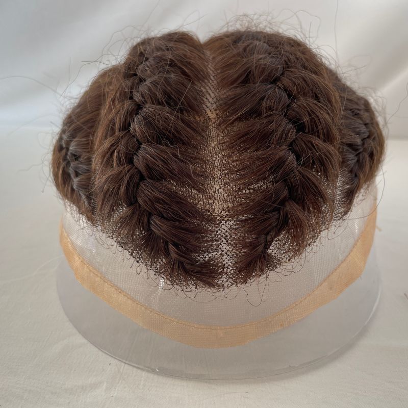 Four Braids Wigs Double Braids Afro Toupee for Men 3# Brown Color Think Skin Mono Base with PU 100% Human Hair Hairpieces Human Hair Mens Toupee Hair System Replacement