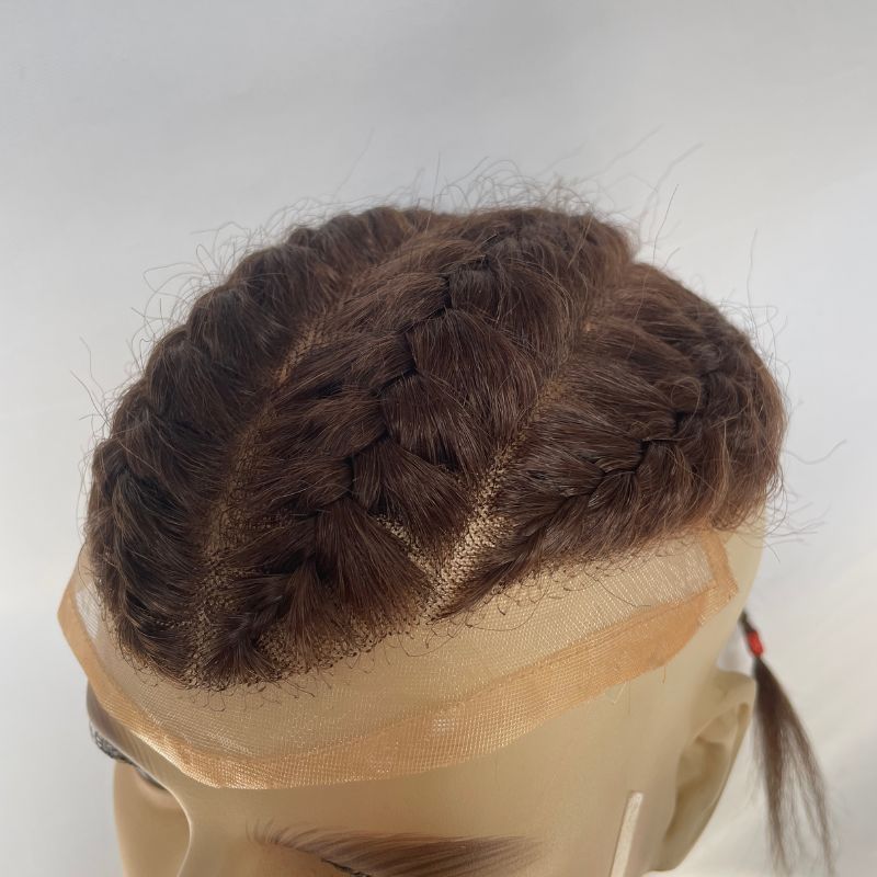 Four Braids Wigs Double Braids Afro Toupee for Men 3# Brown Color Think Skin Mono Base with PU 100% Human Hair Hairpieces Human Hair Mens Toupee Hair System Replacement