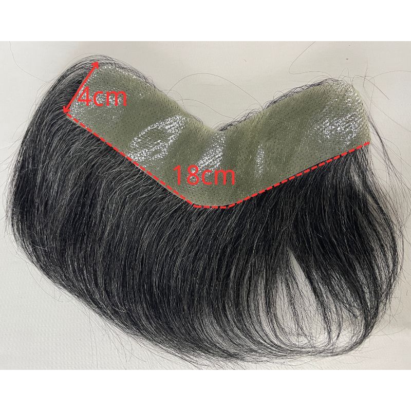 Men's PU Human Hair Hairline 100% Real Human Hair V Loop Frontal Toupee Pu Thin Skin Male Replacement 1b20# Natural Color Mixed 20% Grey Color
