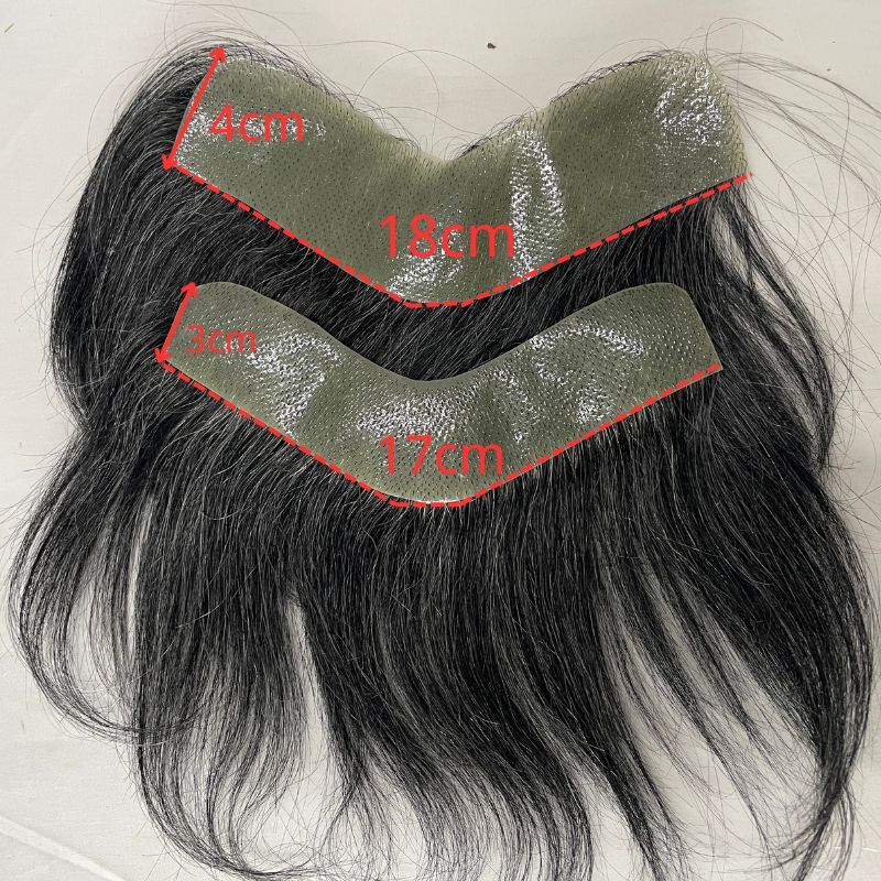 Men's PU Human Hair Hairline 100% Real Human Hair V Loop Frontal Toupee Pu Thin Skin Male Replacement 1b20# Natural Color Mixed 20% Grey Color