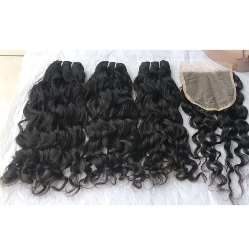 2024 12A 100% Raw Virgin Burmese Water Wave  Hair Weaves  Bundles 8"-30" Natural Color with Hd Lace Closure  For Black Women