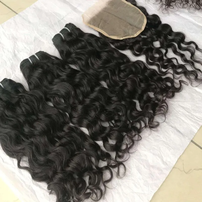 2024 12A 100% Raw Virgin Burmese Water Wave  Hair Weaves  Bundles 8"-30" Natural Color with Hd Lace Closure  For Black Women