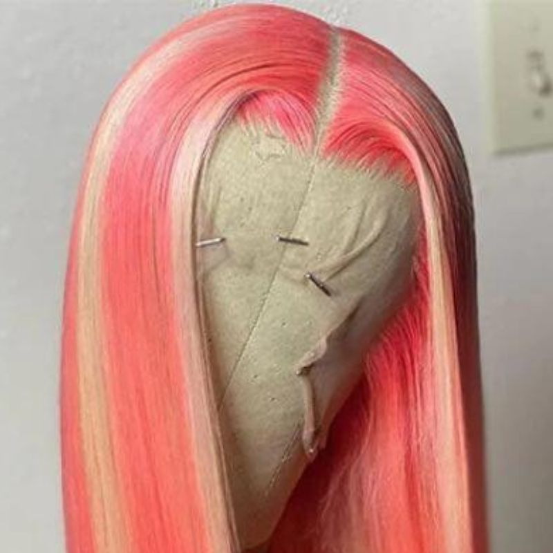 Peruvian Hair Blonde Hair With Pink Highlights Wigs 100% Human Hair Ombre Color Lace Front Wig
