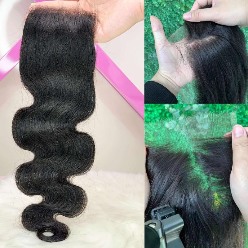 4x4 Skinlike Real HD Lace Frontal Body Wave  0.14mm Ultra Thin Invisible Lace Pre-plucked Clean Natural Hairline Skin Melt Swiss Lace Frontal Piece Natural Black  12-22 inch