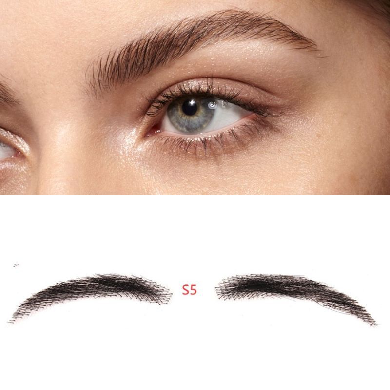 1B Color Human Hair Straight Fake Eyebrow Swiss Lace Realistic 100% Human Hair Full Hand Tied Eyebrow Hair Black False Eyebrow Lace Invisible Fake Eyebrow for Makeup For Woman and Man