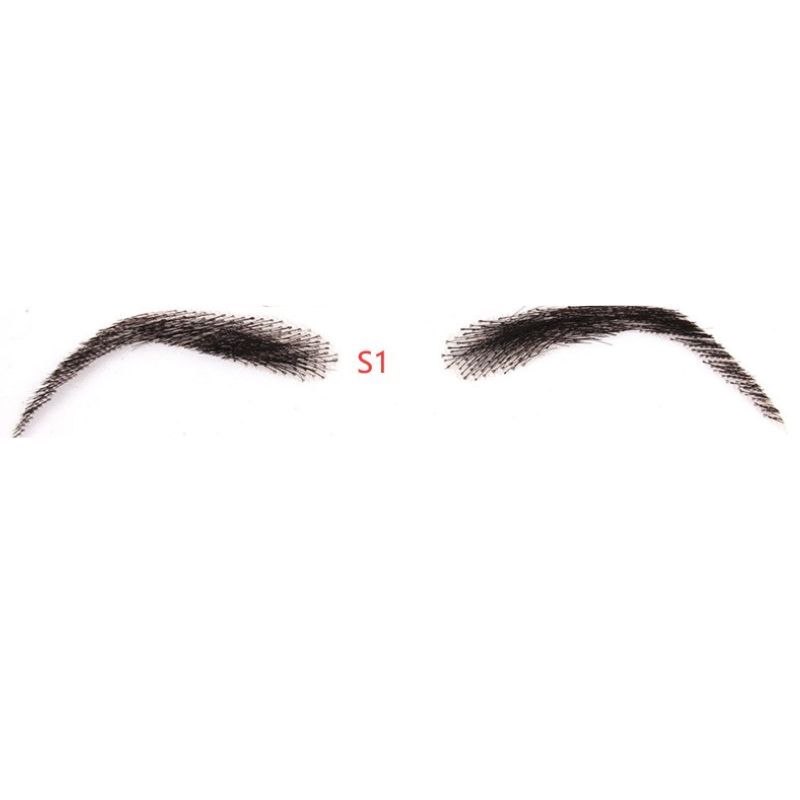 1B Color Human Hair Straight Fake Eyebrow Swiss Lace Realistic 100% Human Hair Full Hand Tied Eyebrow Hair Black False Eyebrow Lace Invisible Fake Eyebrow for Makeup For Woman and Man