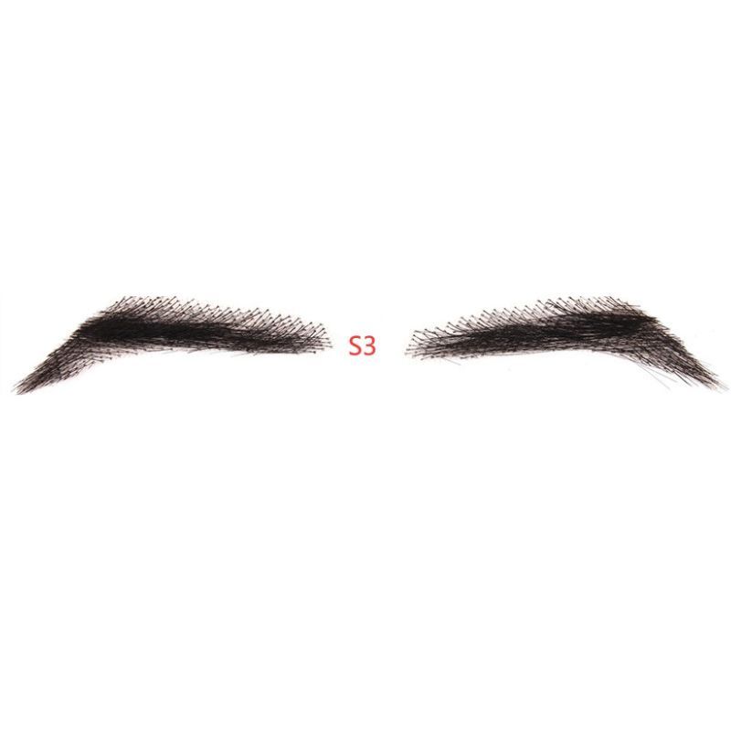 1B Color Human Hair Straight Fake Eyebrow Swiss Lace Realistic 100% Human Hair Full Hand Tied Eyebrow Hair Black False Eyebrow Lace Invisible Fake Eyebrow for Makeup For Woman and Man