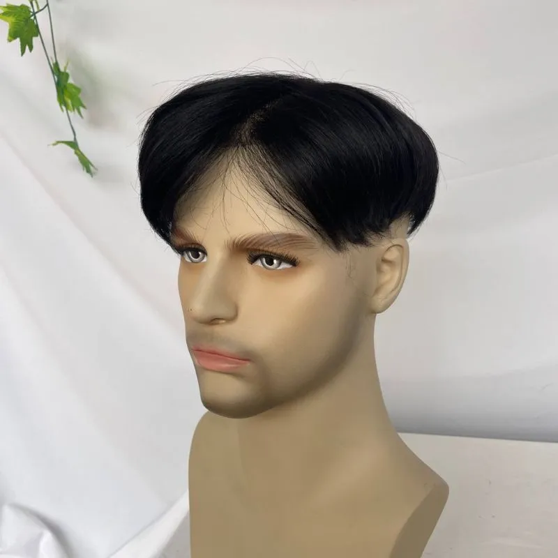 Eseewigs Mens Toupee 10x8 Inch Replacement Swiss Lace Toupee For Men With NPU Around Clip In Hair System Human Hair for Black Men Mens Wig
