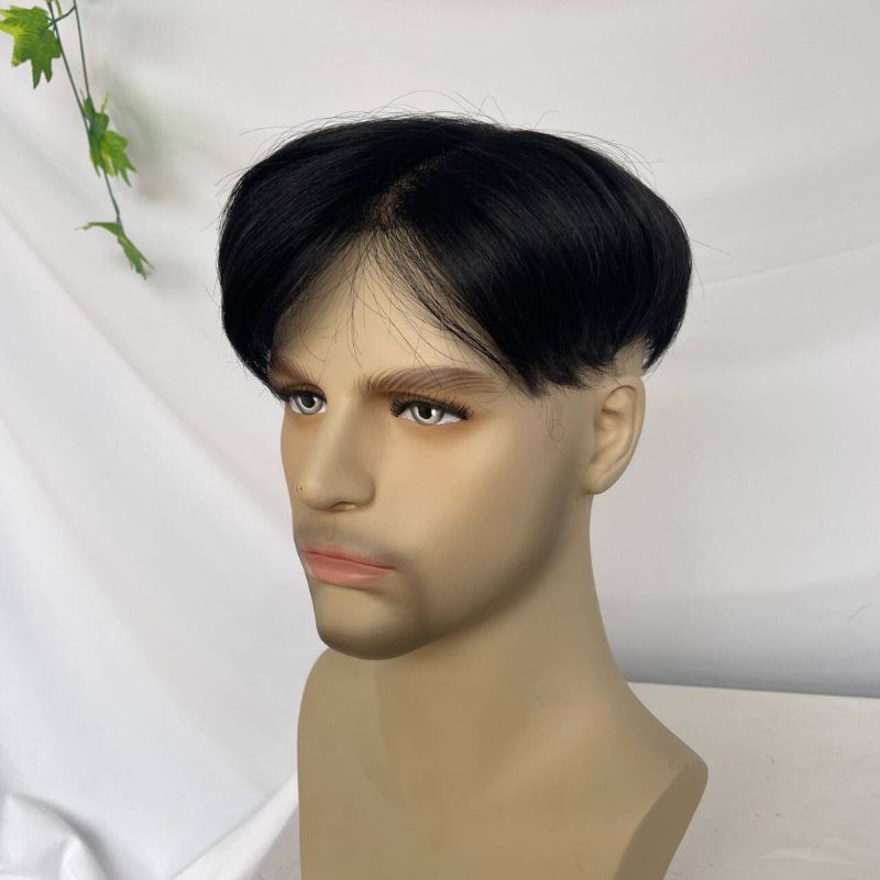 Eseewigs Mens Toupee 10x8 Inch Replacement Swiss Lace Toupee For Men With NPU Around Clip In Hair System Human Hair for Black Men Mens Wig