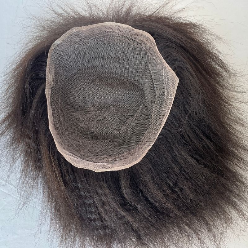 Eseewigs Mens Toupee 10x8 Inch Replacement Afro Kinky  Kinky Straight Human Hair for Black Men Mens Wig Full Freach Lace Base Hairpiece For Men 1B