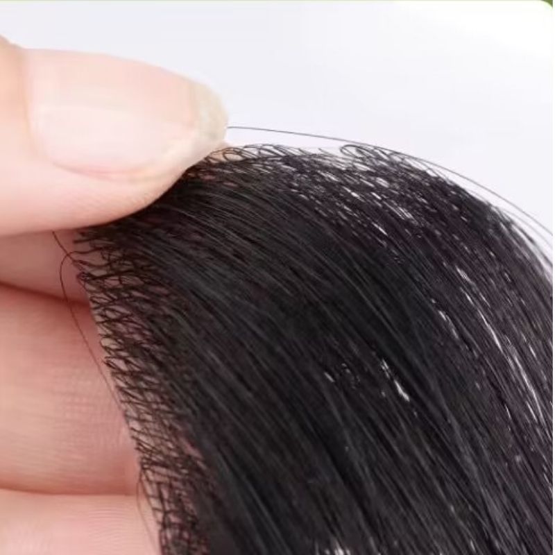 Men's PU Human Hair Hairline 100% Real Human Hair Forehead Hair Patch Hairpiece Sideburns Toupee Men Invisible Seamless Ultra Thin Skin PU Men's Hair System 1B Color