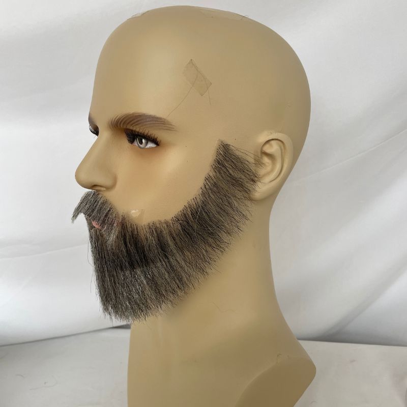 Grey Color Face Fake Beard Brown Color Swiss Lace Fake Beard And Moustache Real Handmade Light Beard For Men Invisible Beards Realistic Makeup Swiss Lace Base Beard Black Mixed with White