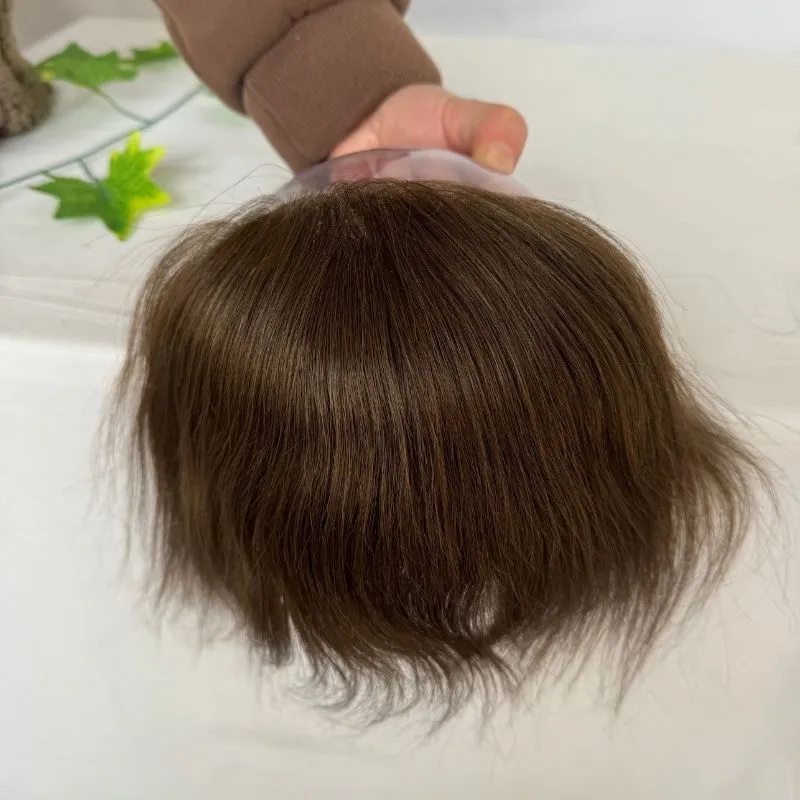 4# Brown Men's PU Human Hair Hairline 7x16 CM 100% Real Human Hair V Loop Frontal Toupee Hairlinr Full PU Thin Skin Male Replacement Hair Patch