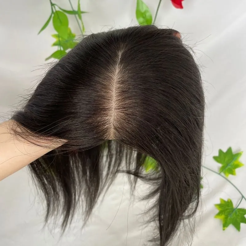 13x15cm Silk Base16inches Length Skin Topper Real Human Hair 4 Clips In Hair Topper Virgin Hairpiece Natural Black For Women