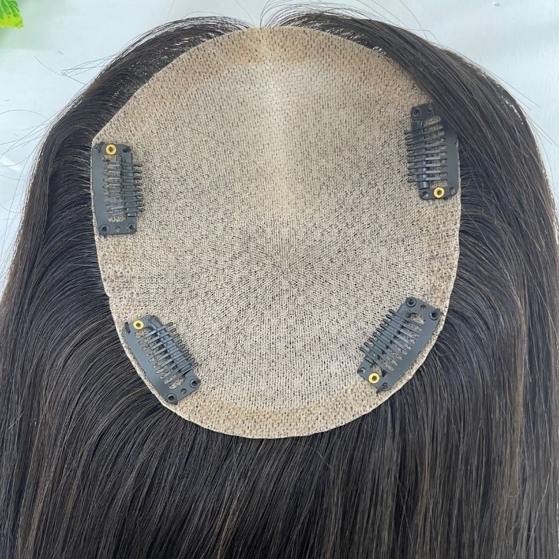 13x15cm Silk Base16inches Length Skin Topper Real Human Hair 4 Clips In Hair Topper Virgin Hairpiece Natural Black For Women