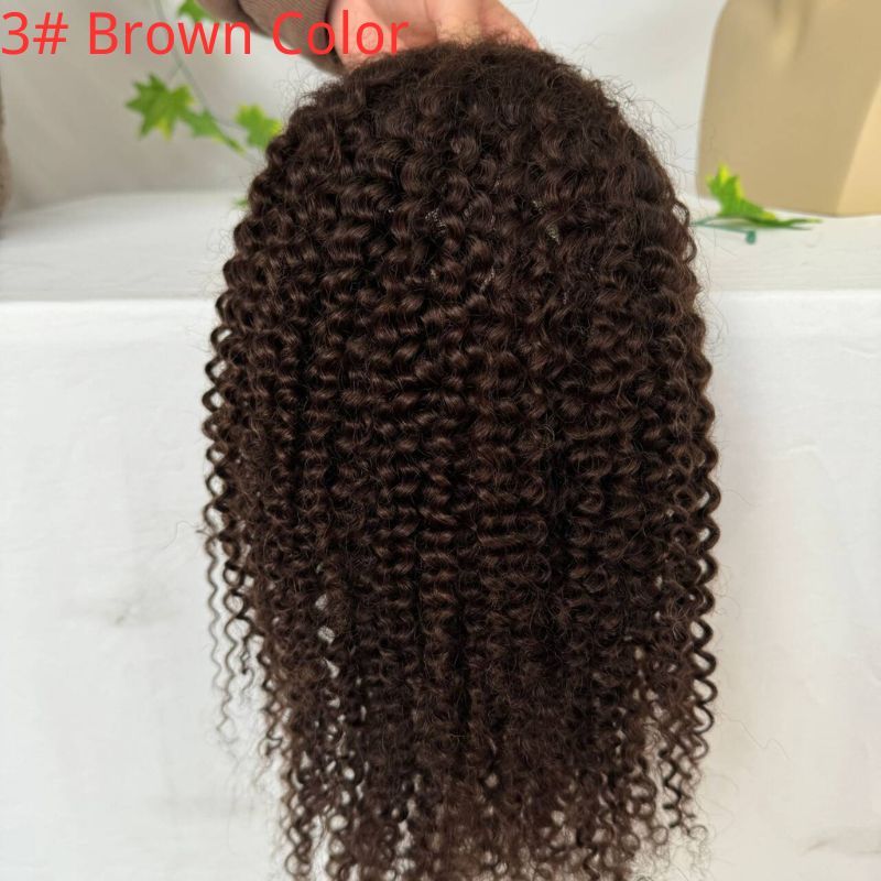 12" Long Kinky Curly Men's Human Hair Replacement for Men Stock Toupee Mono Lace and PU Around with Lace Front 10"x8" Base Size 3# Brown Color