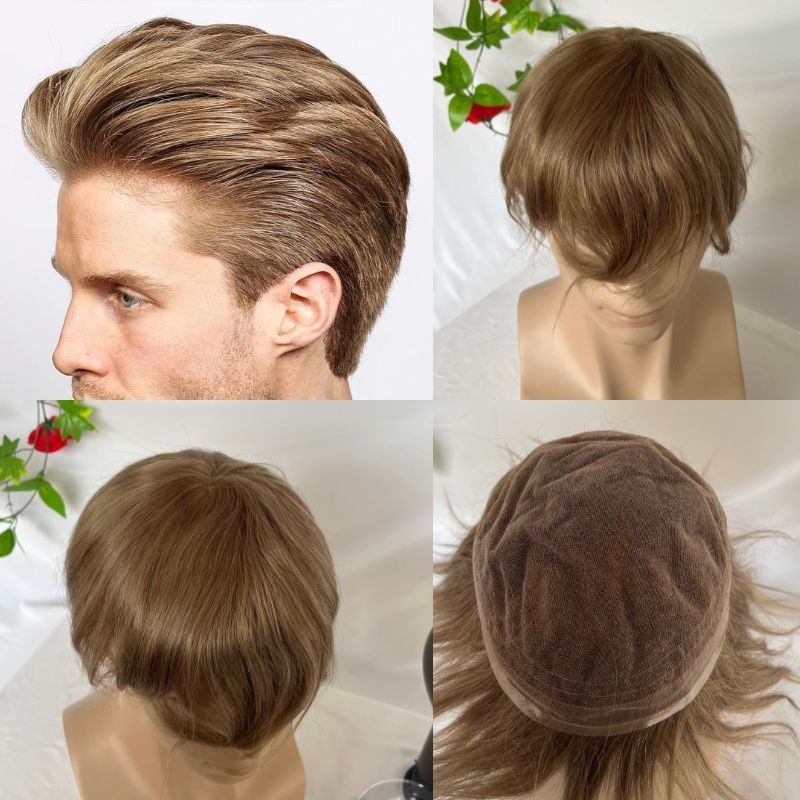 Best Hair Replacement 100%Human Hair with French Lace  8”X10" Hairpiece For Men#21 Ash Blonde Color