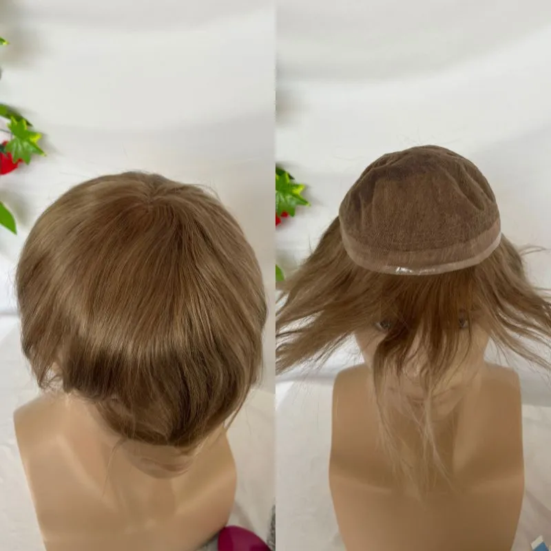 Best Hair Replacement 100%Human Hair with French Lace  8”X10" Hairpiece For Men#21 Ash Blonde Color