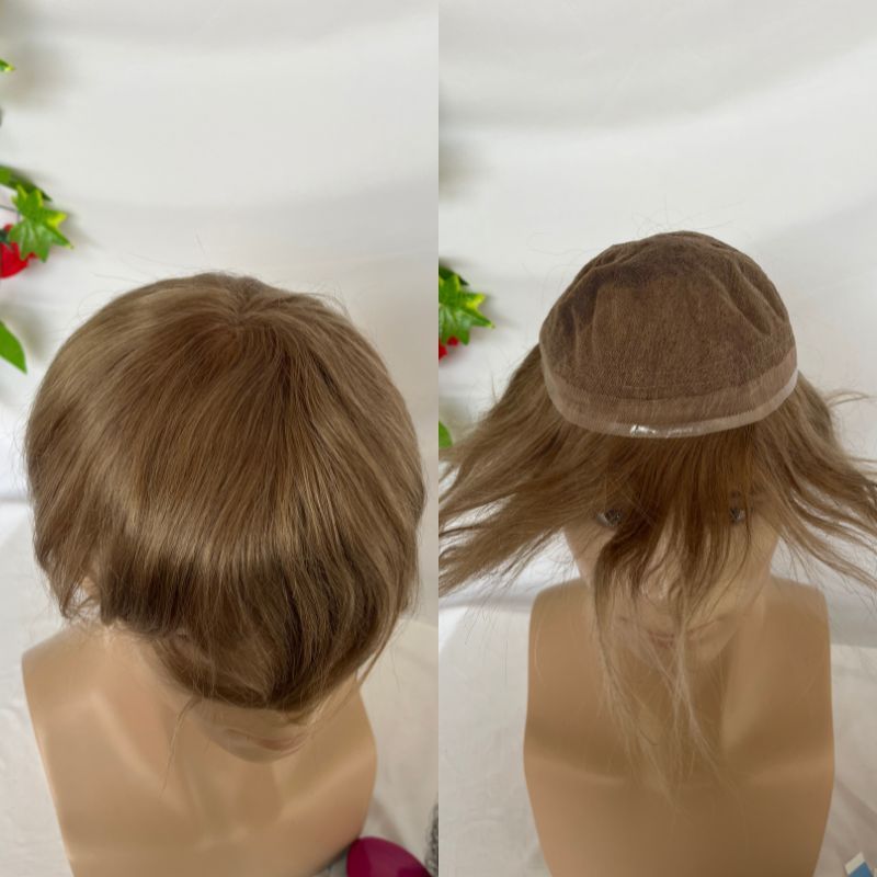 Best Hair Replacement 100%Human Hair with French Lace  8”X10" Hairpiece For Men#21 Ash Blonde Color